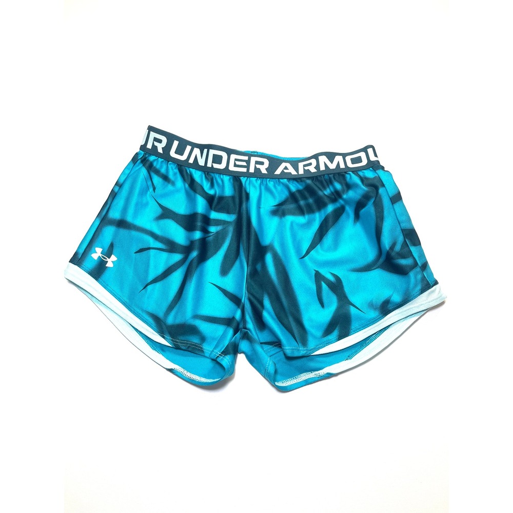 Under Armour Girls Youth Large Teal Blue Abstract Print Athletic Gym Shorts